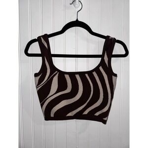 Bailey Rose Brown Zebra Swirl Knit Crop Top Square Neck Sweater Tank Womens M